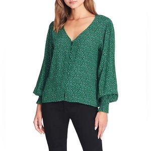 Sanctuary Women's Smocked Cuff Green Blouse Size Medium